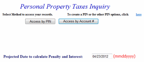 Personal property search by PIN or account number