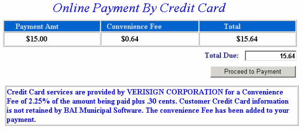 Pay by credit card example screen
