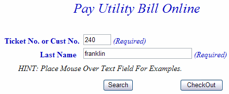 Utility bill search example screen