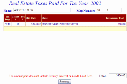 Real estate taxes paid example screen