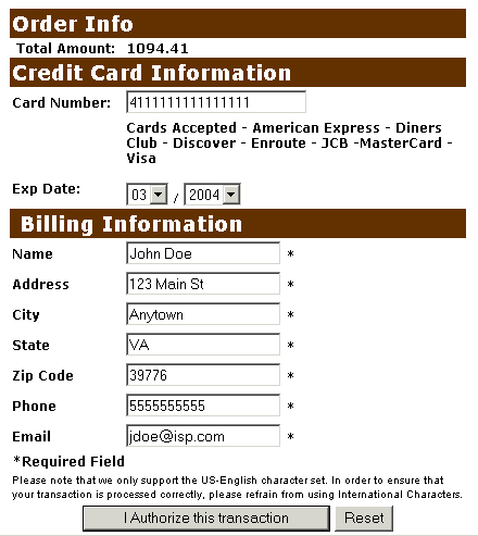 Enter credit card information example