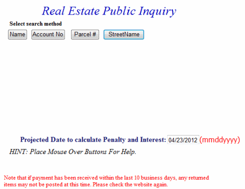 Real estate inquiry search methods example screen